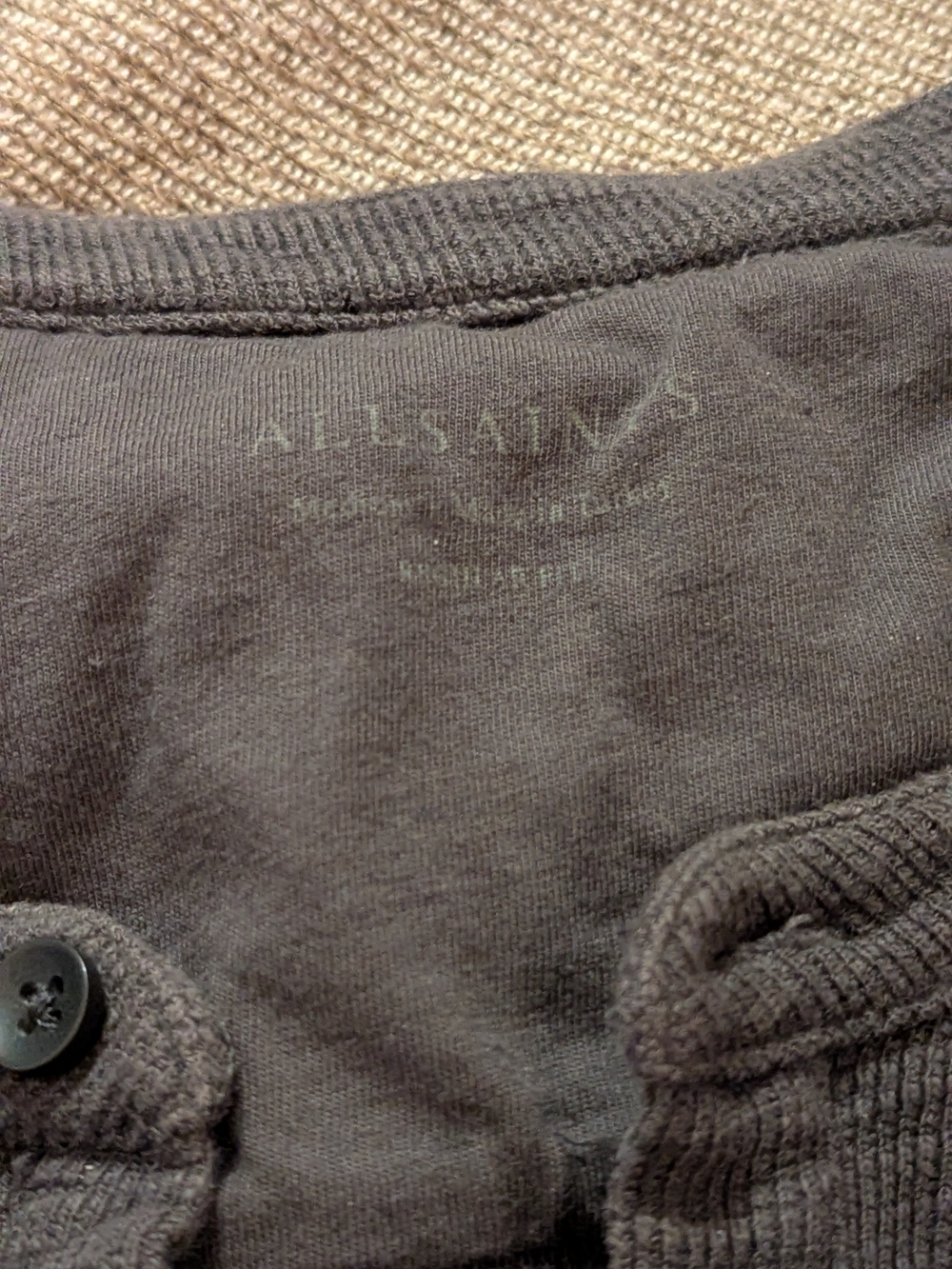All Saints Men's Long-Sleeve Henley Shirt in Charcoal - Picture 4 of 6
